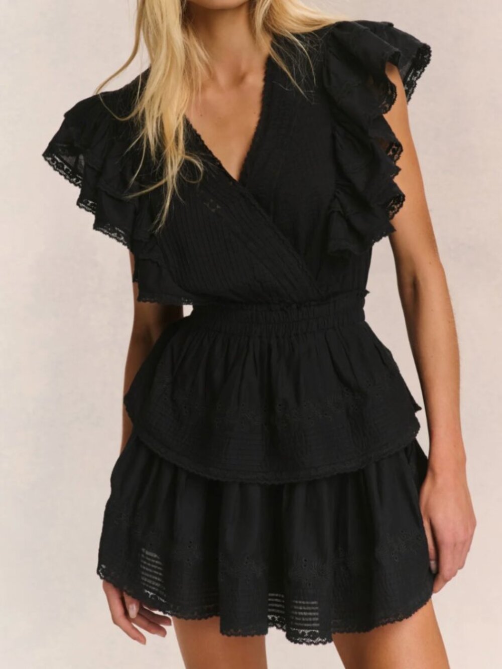 LoveShackFancy Gwen Heritage Mini Dress Black SMALL